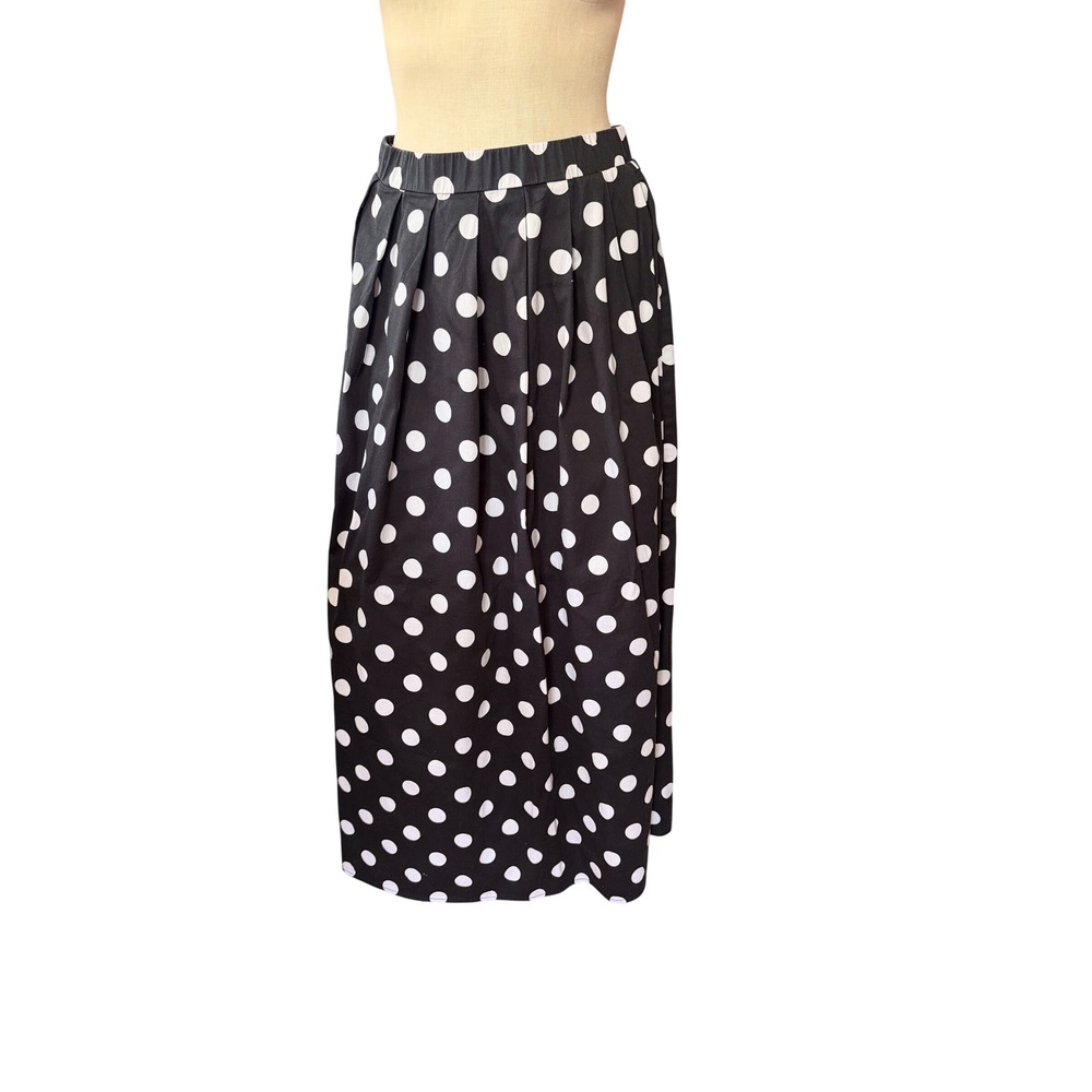 Belle Poque Polka Dot Maxi Skirt Medium Black White Pleated Retro Rockabilly